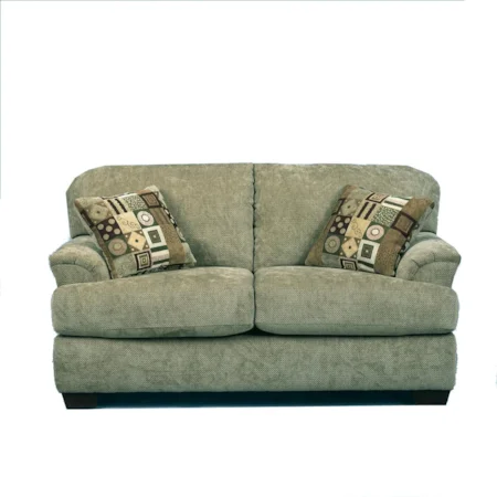 Contemporary Stationary Loveseat with Block Wood Feet