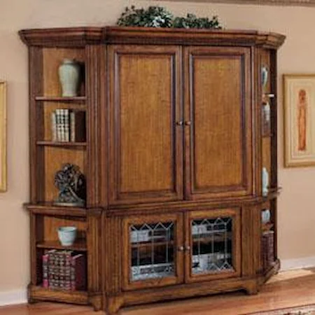 Media Armoire with 4 Doors and 10 Open Shelves