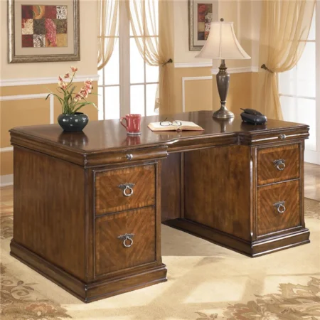 Double Pedestal Executive Desk w/ 6 Drawers and Front Display Area