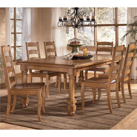 Classic Style 7-Piece Dining Set with Rectangular Dining Table and 6 Dining Chairs