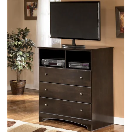 TV Media Chest with Component Areas and Drawer Storage