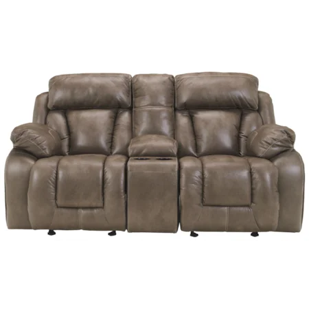 Glider Reclining Power Loveseat w/ Console & Power Strip with USB Ports