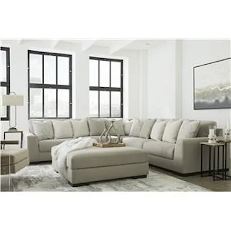 5 Piece Sectional Sofa and Oversized Accent Ottoman Set