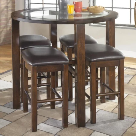 5-Piece Round Counter Height Table Set with Four 24 Inch Backless Bar Stools