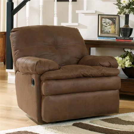 Faux Leather Rocker Recliner with Pillow Arms