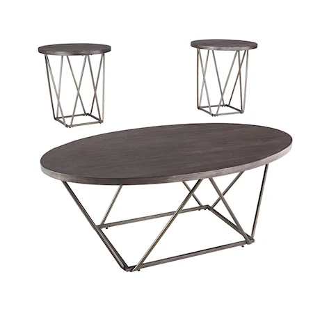 Contemporary Round Occasional Table Group with Metal Legs