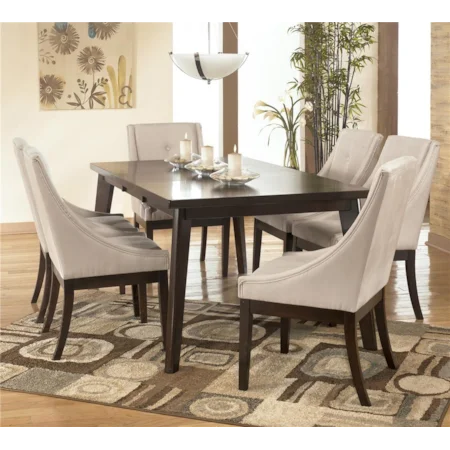 7 Piece Rectangular Extension Table & Upholstered Chair Set