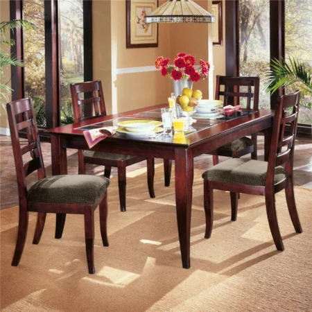 Rectangular Glass Insert Table with 4 Grid Back Side Chairs Dining Set