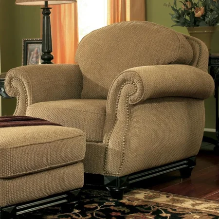 Traditional Upholstered Chair with Rolled Arms and Nailhead Trim