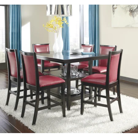 7-Piece Counter Table Set with Red Upholstered Barstools
