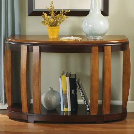 Two-Tone Crescent Shaped Sofa Table with Bottom Shelf