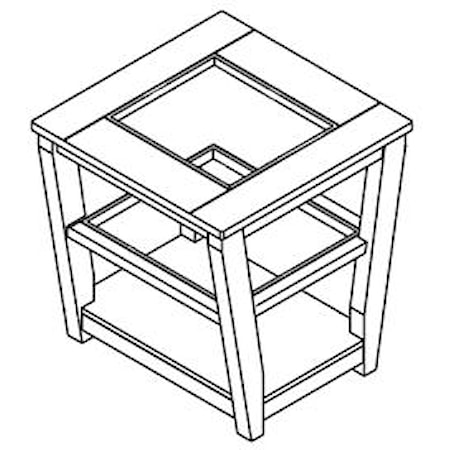 Square End Table with Glass Insert Top and Shelves