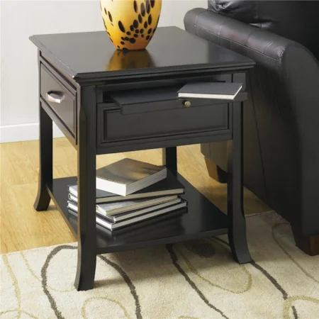End Table with 1 Drawer, 2 Pull Out Trays and 1 Bottom Shelf