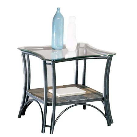 Metal & Glass Square End Table with Lower Shelf
