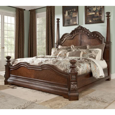 Traditional Queen Poster Bed with Tall Headboard Posts