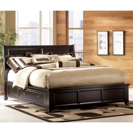 Cal King Panel Platform Bed with Side Drawer Storage