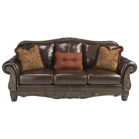 Traditional Sofa in Brown Leather Match
