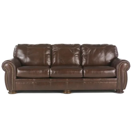 101 Inch Leather Sofa with Nailhead Trim