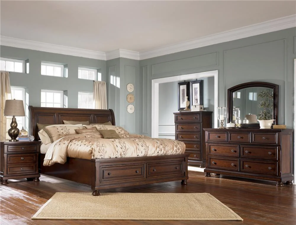 Louis Philippe III Cherry Eastern King Sleigh Bed w/Dresser and