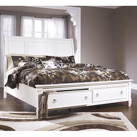 Cal King Sleigh Bed with Storage Footboard
