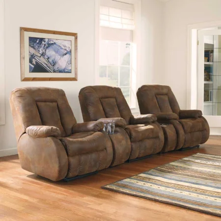Theater Seating with 3 Recliners and 2 Consoles