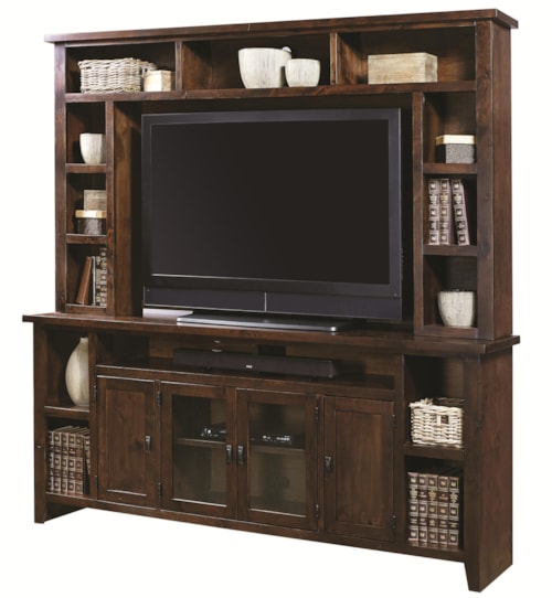 Entertainment Wall Unit with 4 Doors and Hutch Shelving