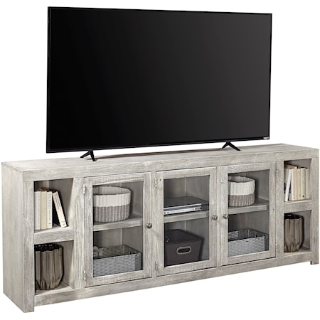 Contemporary 84" TV Console with Glass Doors