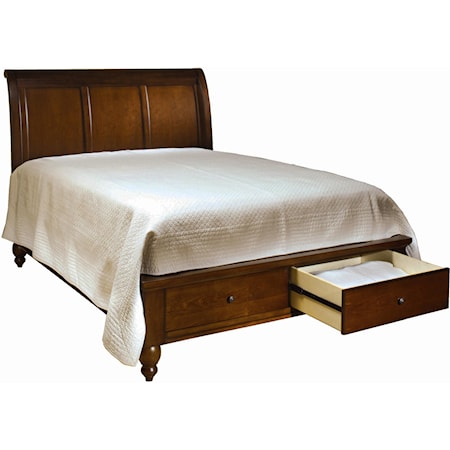 King-Size Bed with Sleigh Headboard & Drawer Storage Footboard