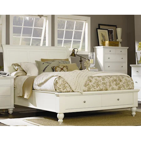 King-Size Bed with Sleigh Headboard & Drawer Storage Footboard
