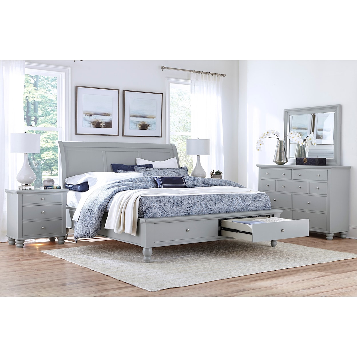 Aspenhome Cambridge CHY Queen Sleigh Bed With Storage Drawers