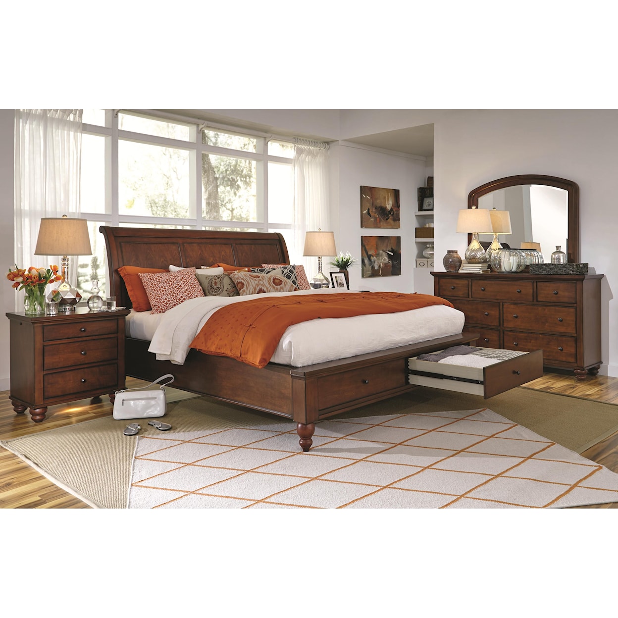 Aspenhome    King Storage Sleigh Bed