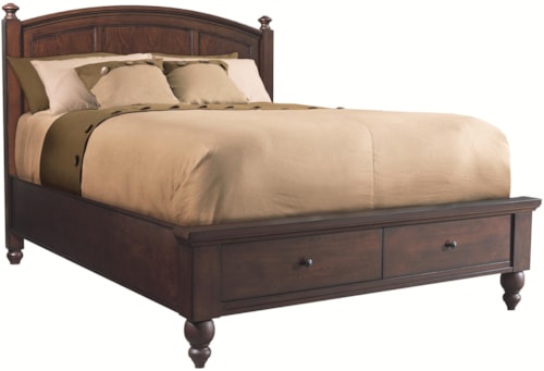 King-Size Bed with Rounded Panel Headboard & Low-Profile Two-Drawer Storage Footboard
