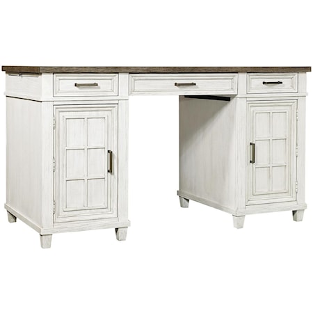 Farmhouse Counter Height Desk with Pullout Work Surface and 2 AC Outlets