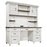 Farmhouse Credenza Desk and Hutch with Adjustable Interior Shelving and Drop Front Keyboard Drawer
