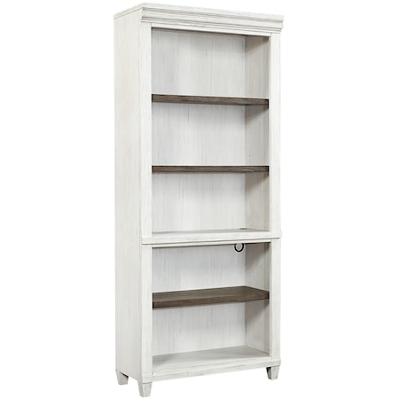 Farmhouse Bookcase with Open Storage and Adjustable Shelves