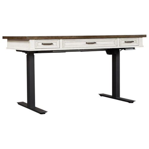 Farmhouse Lift Top Desk with Drop Front Center Drawer and Adjustable Base