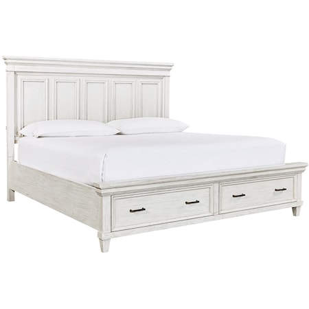 Farmhouse California King Footboard Storage Bed with USB Port
