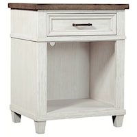 Farmhouse 1-Drawer Nightstand with Felt Lined Top Drawer