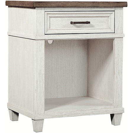 Casual Nightstand with 1 Felt-Lined Drawer and 1 Open Shelf