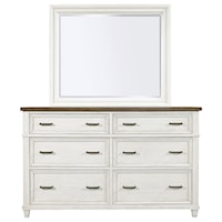 Farmhouse 6-Drawer Dresser and Mirror Combination with 2 Felt-Lined Drawers and 2 Cedar-Lined Drawers