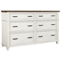 Farmhouse 6-Drawer Dresser with 2 Felt-Lined Drawers and 2 Cedar-Lined Drawers