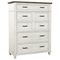 Farmhouse Chest of 5 Drawers with Pullout Valet Rod and Felt-Lined Top Drawer