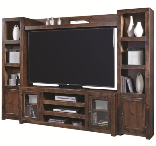Entertainment Wall with 4 Doors and Open Shelving