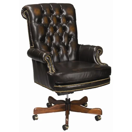 Chester Office Chair with Exposed Wood Rolling Feet and Upholstered arms