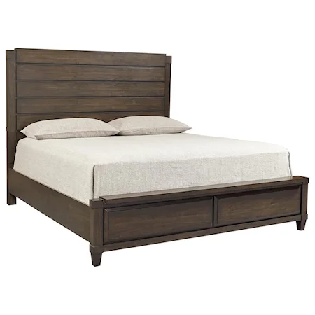 Transitional Queen Panel Bed with Slatted Headboard and USB Ports