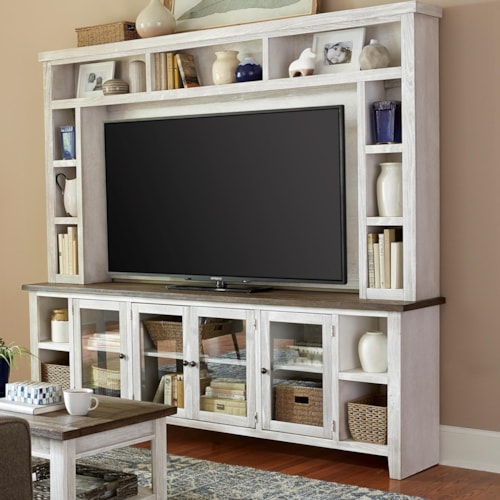 97" Console and Hutch with 21 Shelves and 4 Glass Doors