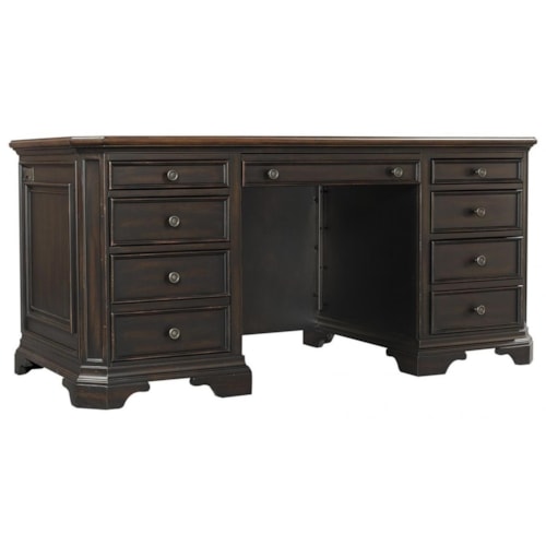 Transitional 8-Drawer 66" Executive Desk with AC outlets and Felt-Lined Drop Front Drawer