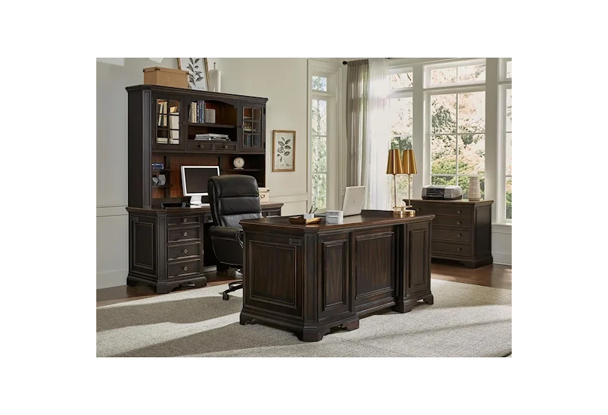 Aspenhome Modern Loft 122051148 Contemporary 66 Executive Desk with  Locking File Cabinets and AC Power Outlets, Belfort Furniture