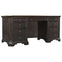 Transitional 8-Drawer Credenza Desk with Felt-Lined Drop Front Drawer