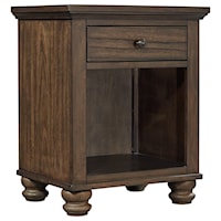 Transitional Nightstand with Top Drawer and Open Lower Shelf